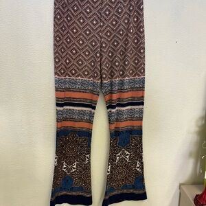 Mudd Geometric Wide Leg Pants - Brown, Blue, White